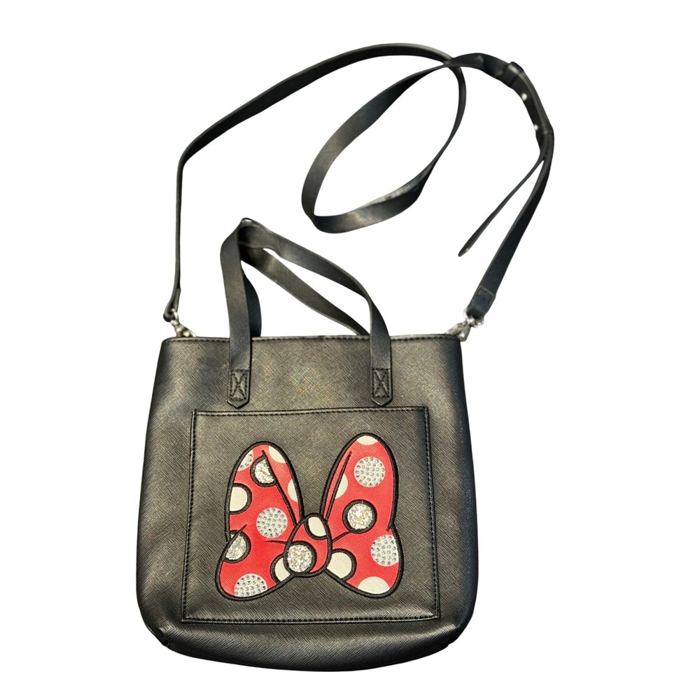 Disney Parks Crossbody Bag Black Minnie Mouse Bow Rhinestone Polka Dot Purse